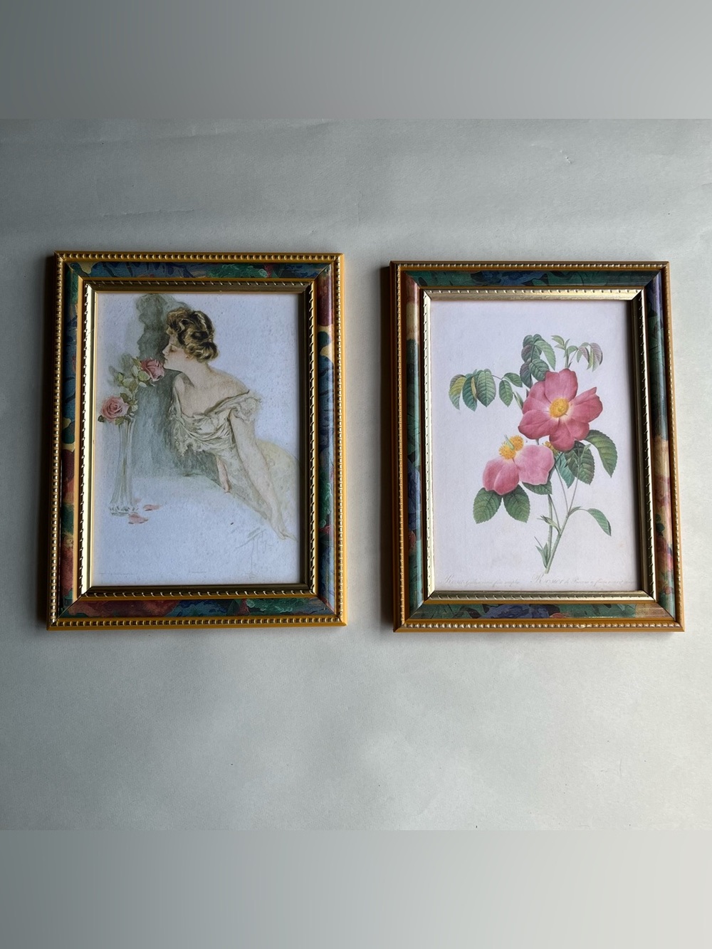 VTG Mix Matls Burwood w/Gold Tone & Floral Frames w/ Fine Art Prints-Set of 2